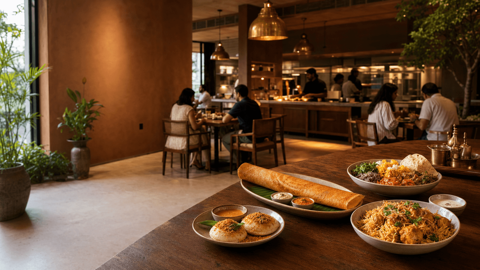 A warm BigBoxEats café table with Indian comfort food in Bengaluru